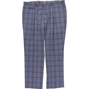 Tayion Collection Mens Classic Fit Plaid Dress Pants Slacks, Blue, NWT